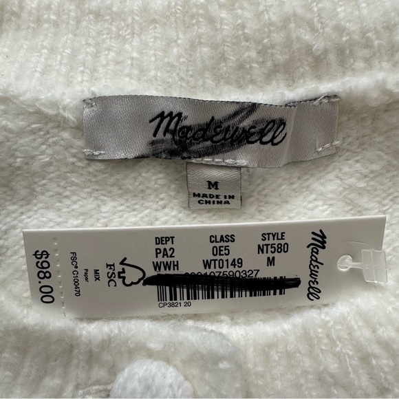 Madewell Sweater Cotton-Blend Cardigan Covered Buttons Winter White M NWT New - Picture 8 of 12